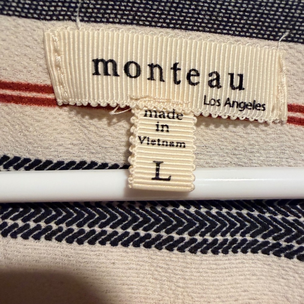Monteau Los Angeles Striped Wrap Dress Navy Orange Cream V-Neck Pockets Large - Picture 5 of 16